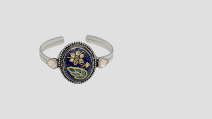 Sangeeta Boochra Blue Stone Floral Silver Statement Bracelet