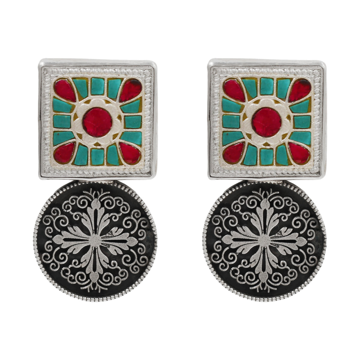 Sangeeta Boochra Turquoise & Ruby Kundan Earrings