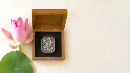 Handcrafted Oxidised Silver Floral Motif Brooch with Pink Stone Border | Sangeeta Boochra