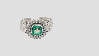 Sangeeta Boochra Royal Emerald Statement Silver Bracelet