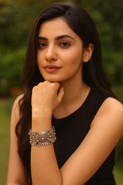 Handcrafted Tribal Silver Hand Cuff | Sangeeta Boochra