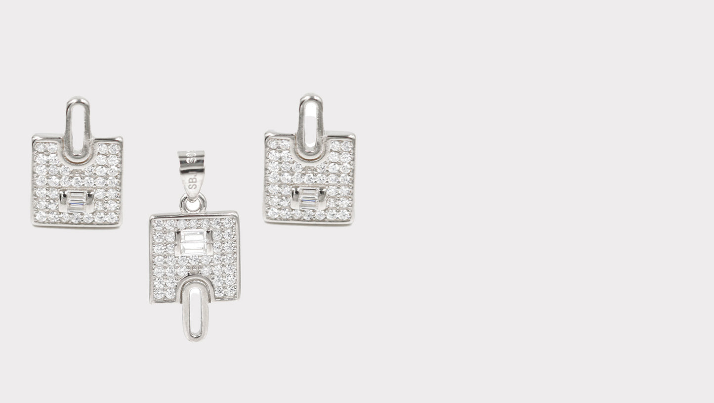 Dazzling Duo Cubic Zirconia Pendant with Matching Earrings