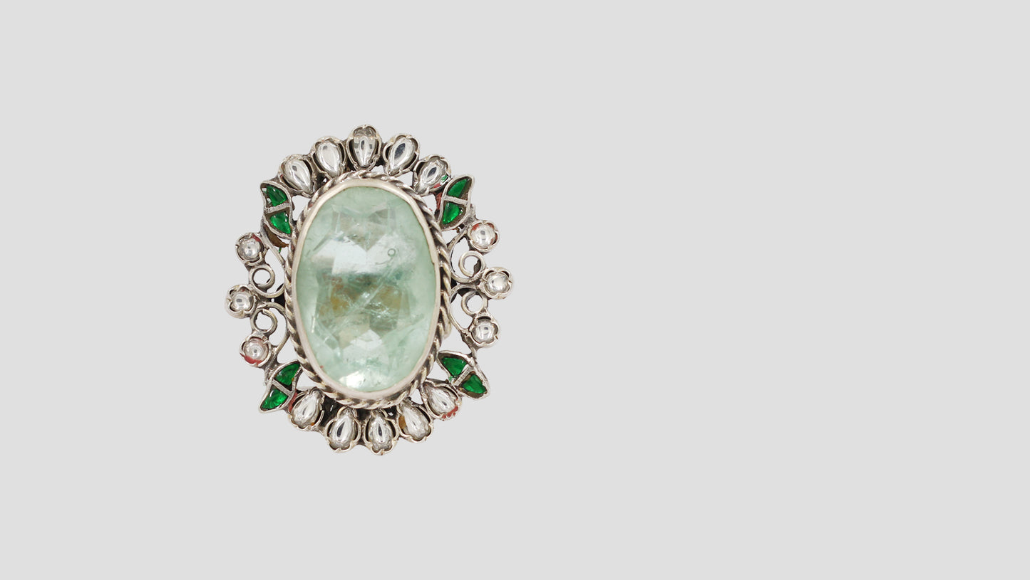 Sangeeta Boochra Oval Cut Stone Silver Statement Ring