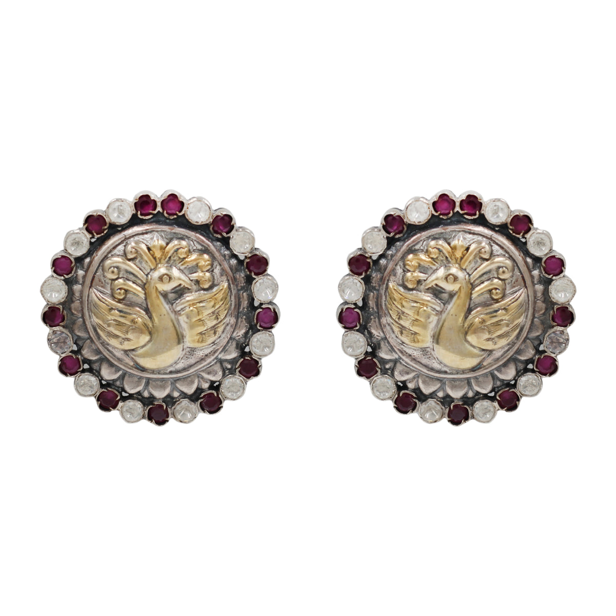Sangeeta Boochra Handcrafted Dual Plated Silver Peacock Motif Stud Earrings