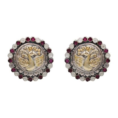 Sangeeta Boochra Handcrafted Dual Plated Silver Peacock Motif Stud Earrings