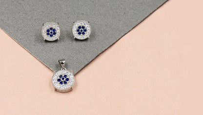 Mystic Aura CZ Stud Earrings and Chain Pendant Duo