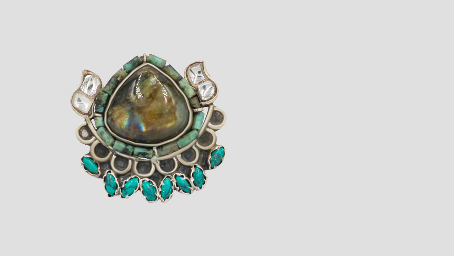 Sangeeta Boochra Handcrafted Silver Labradorite Statement Ring