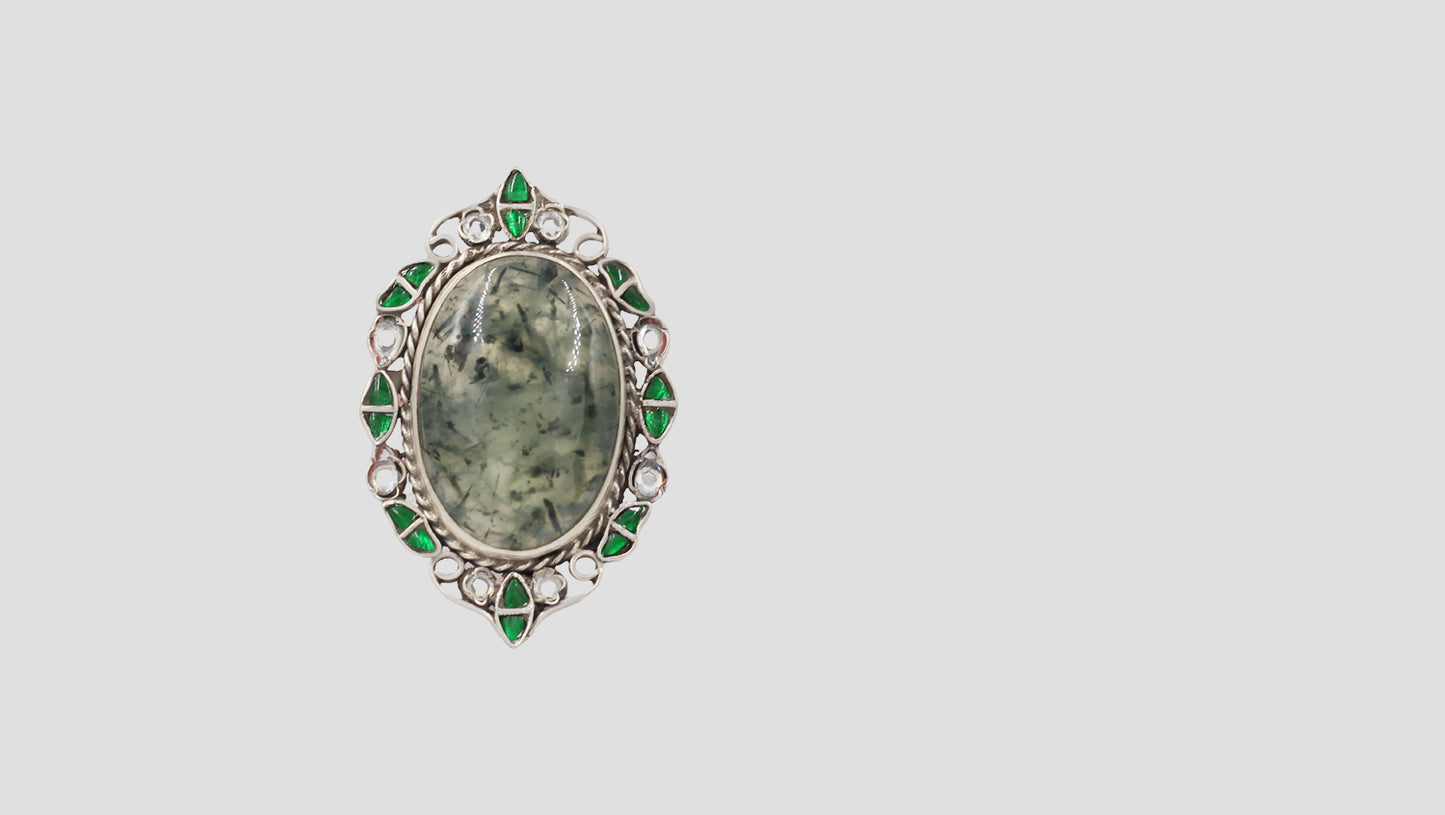 Sangeeta Boochra Traditional Silver Ring with Kundan Work