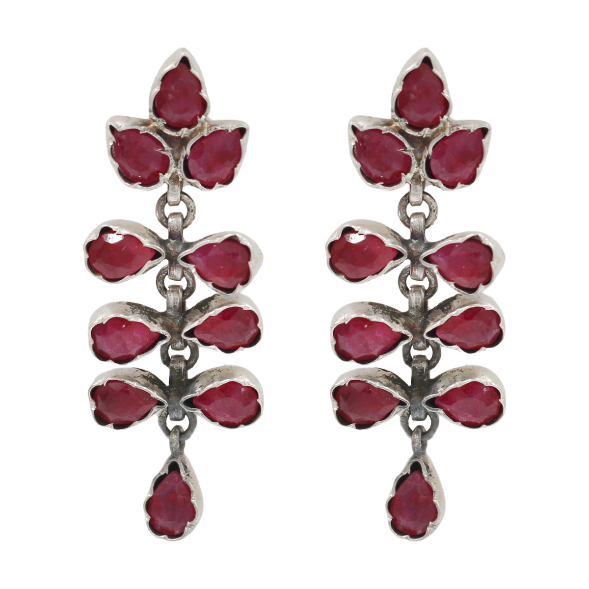 Sangeeta Boochra Sterling Silver Ruby Stone Drop Earrings