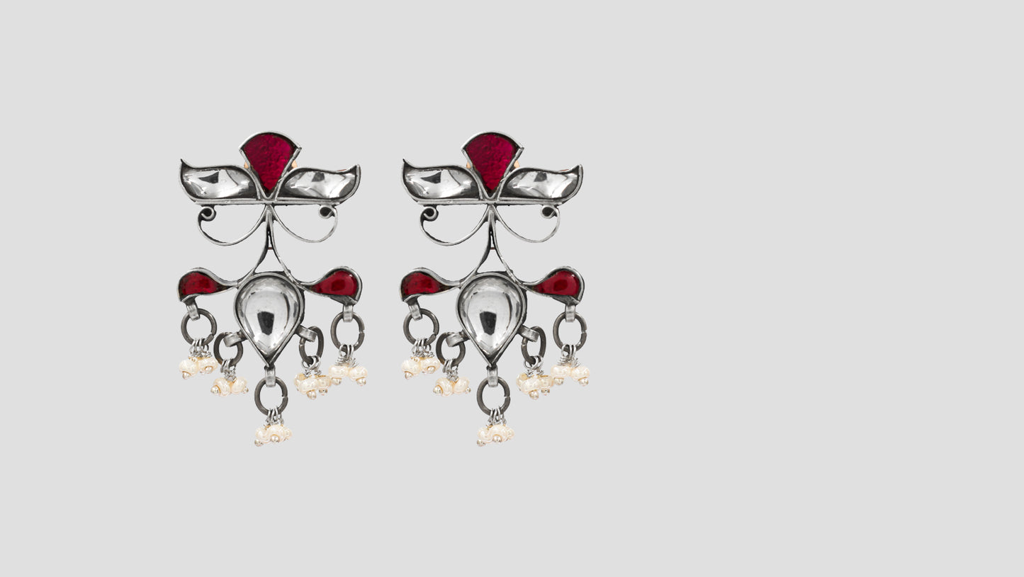 Sangeeta Boochra Handcrafted Silver Earrings with Pearl Drops