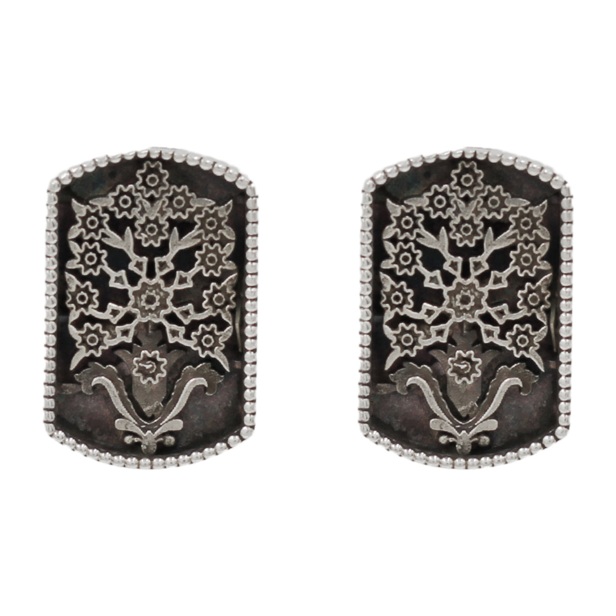 Sangeeta Boochra Handcrafted Oxidised Silver Floral Statement Stud Earrings