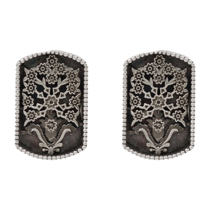 Sangeeta Boochra Handcrafted Oxidised Silver Floral Statement Stud Earrings