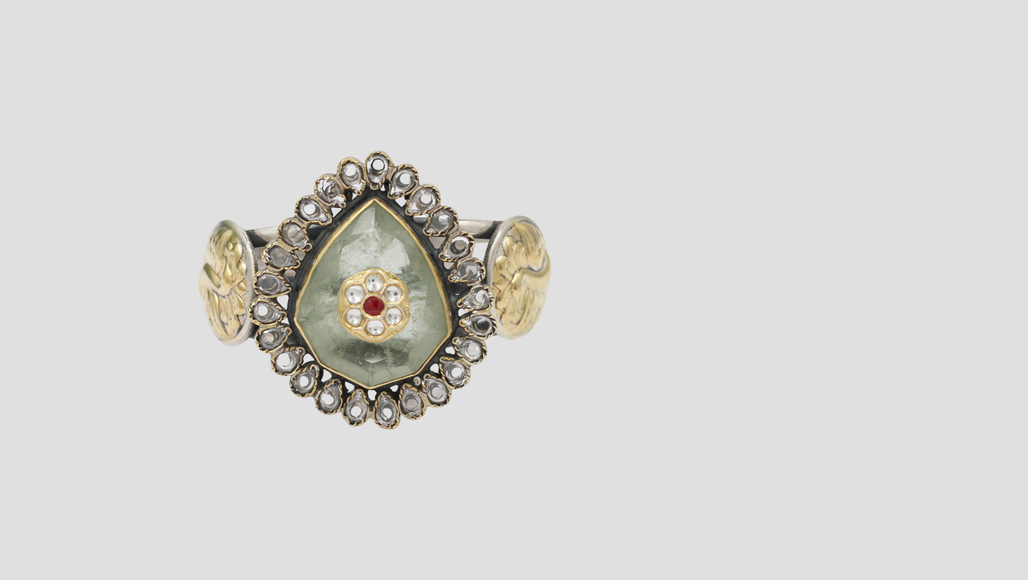 Sangeeta Boochra Handcrafted Green Stone Silver Bracelet