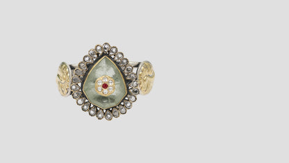 Sangeeta Boochra Handcrafted Green Stone Silver Bracelet
