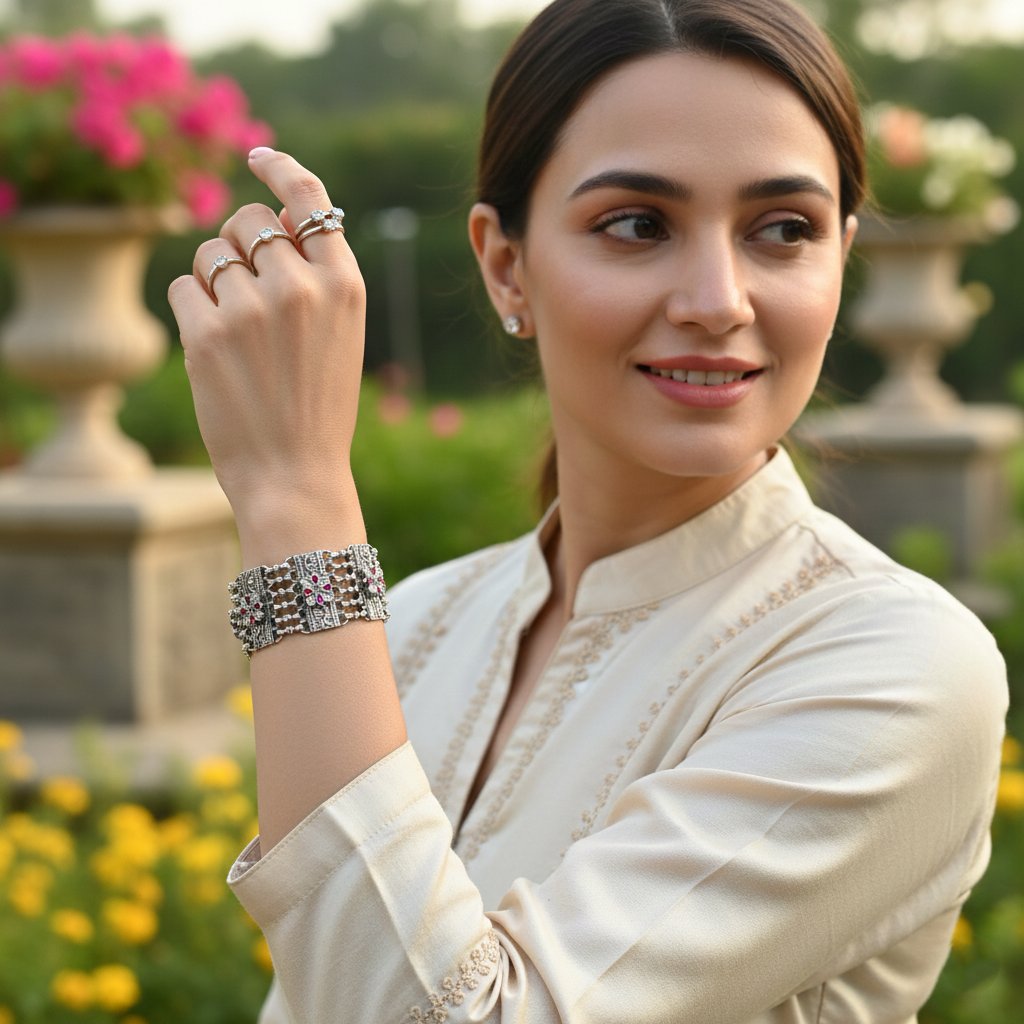 Sangeeta Boochra Heirloom Floral Silver Bracelet