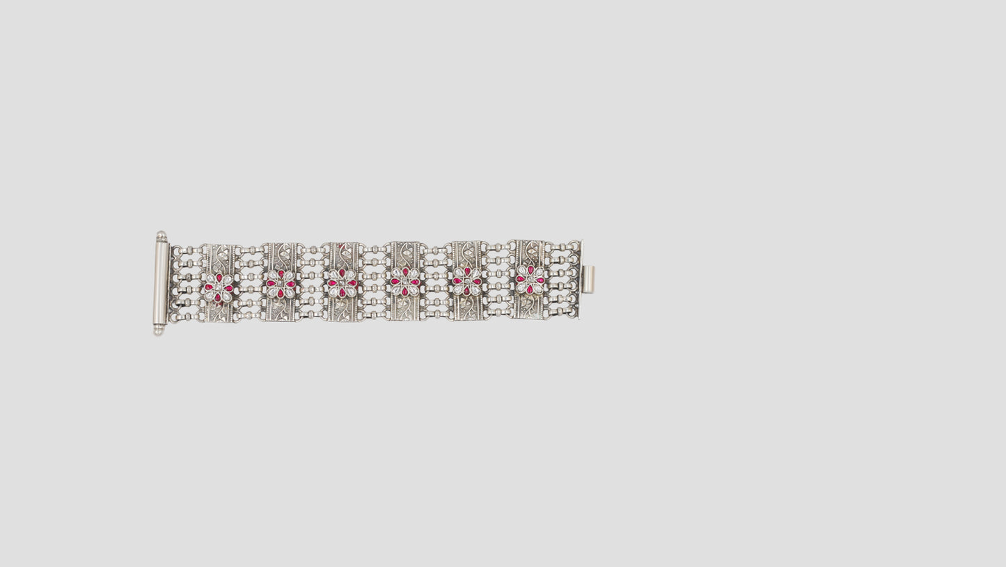 Sangeeta Boochra Heirloom Floral Silver Bracelet