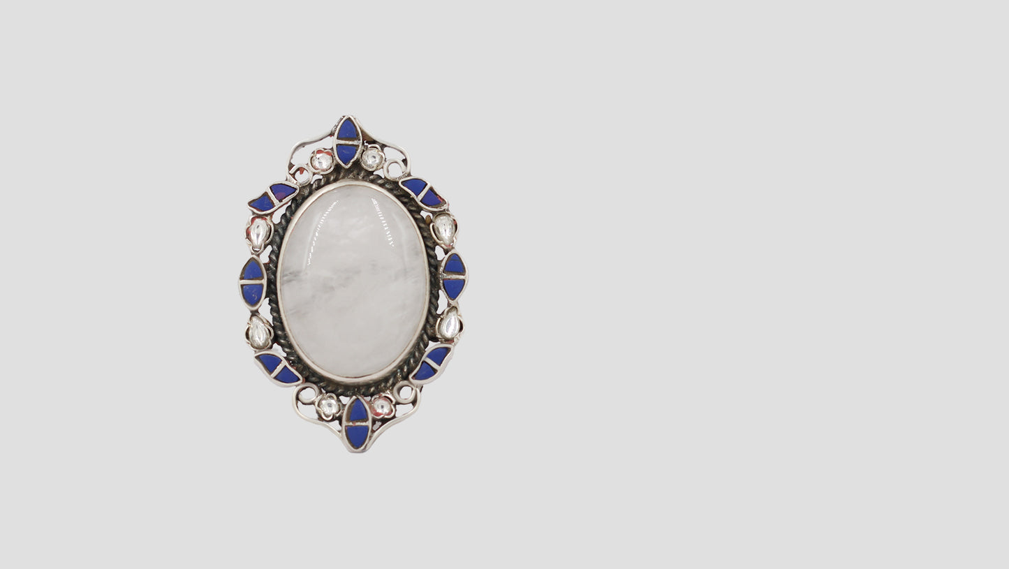 Sangeeta Boochra Handcrafted Silver Kundan Ring with Lapis Stone
