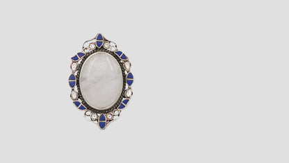 Sangeeta Boochra Handcrafted Silver Kundan Ring with Lapis Stone