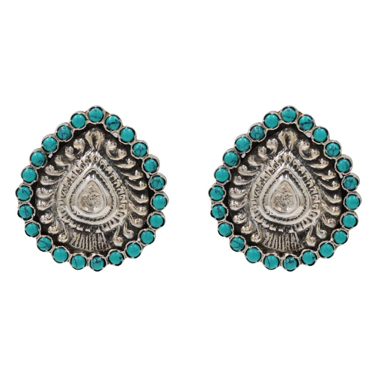 Sangeeta Boochra Oxidised Silver Stud Earrings with Turquoise Stone Detailing