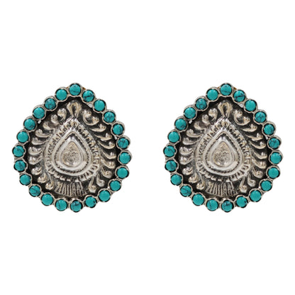 Sangeeta Boochra Oxidised Silver Stud Earrings with Turquoise Stone Detailing