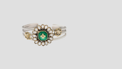 Elegant Green Stone Statement Silver Bracelet – Sangeeta Boochra