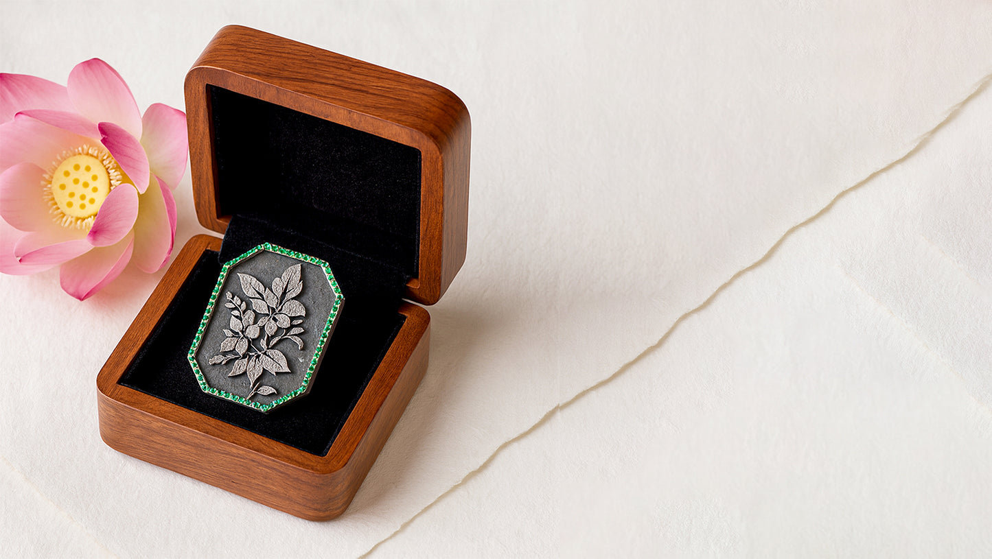 Handcrafted Oxidised Silver Heritage Floral Brooch with Green Stone Accents | Sangeeta Boochra