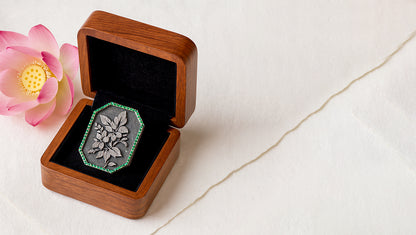 Handcrafted Oxidised Silver Heritage Floral Brooch with Green Stone Accents | Sangeeta Boochra