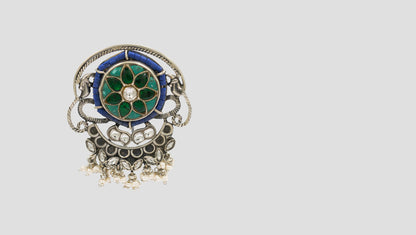 Sangeeta Boochra Silver Ring with Floral Enamel and Pearl Accents