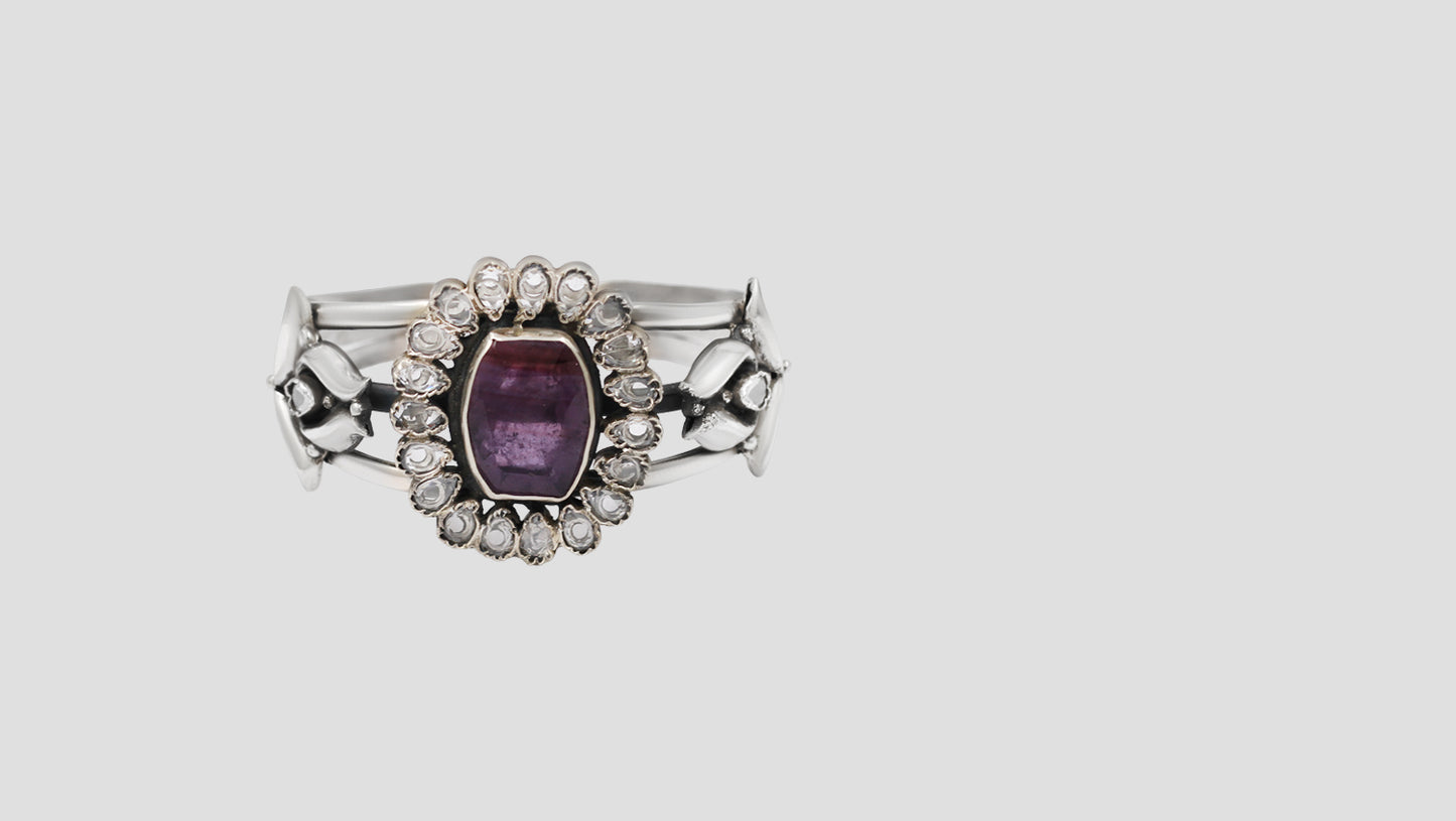 Elegant Purple Stone Floral Silver Bracelet – Sangeeta Boochra