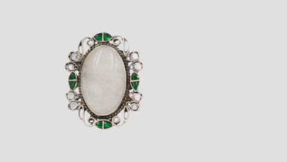 Sangeeta Boochra Handcrafted Oval Cabochon Silver Ring with Kundan Work