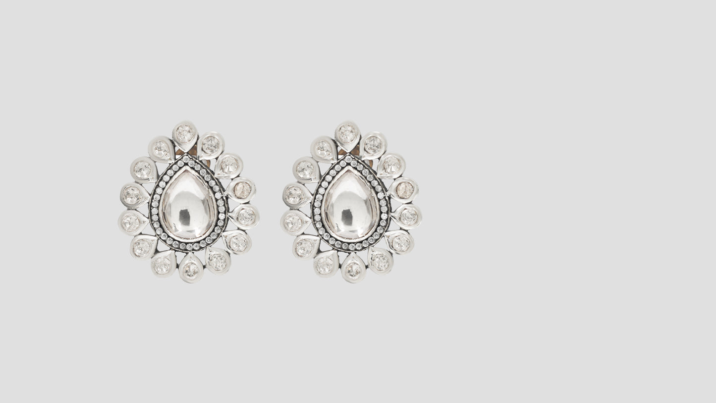 Sangeeta Boochra Handcrafted Silver Moissanite Stud Earrings