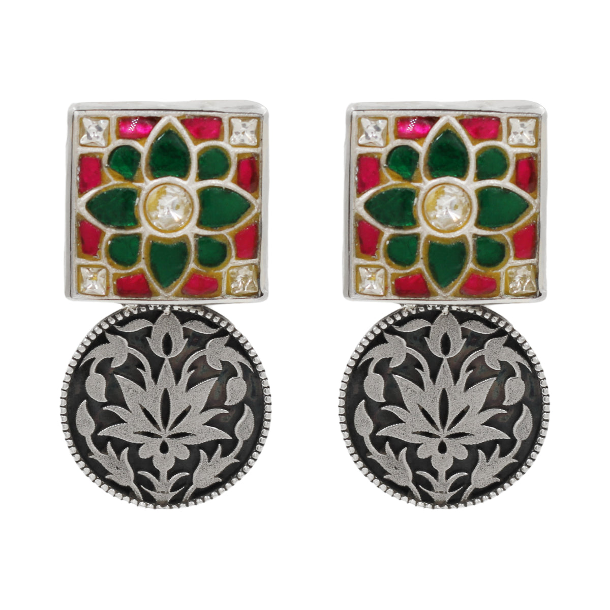 Sangeeta Boochra Handcrafted Kundan Statement Silver Earrings