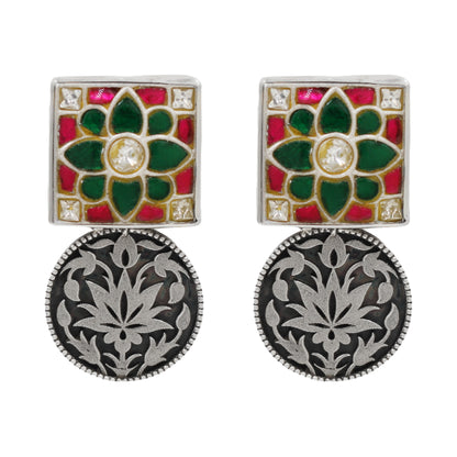 Sangeeta Boochra Handcrafted Kundan Statement Silver Earrings
