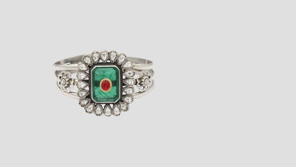 Sangeeta Boochra Royal Green Halo Silver Bracelet