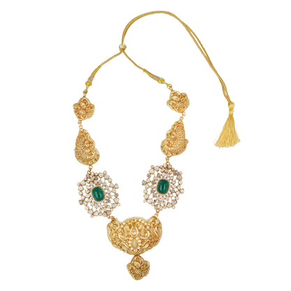 Sangeeta Boochra Handcrafted Gold Plated Silver Statement Necklace with Moissanite Detailing