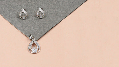 Silver Radiance CZ Stud Earrings and Pendant Ensemble