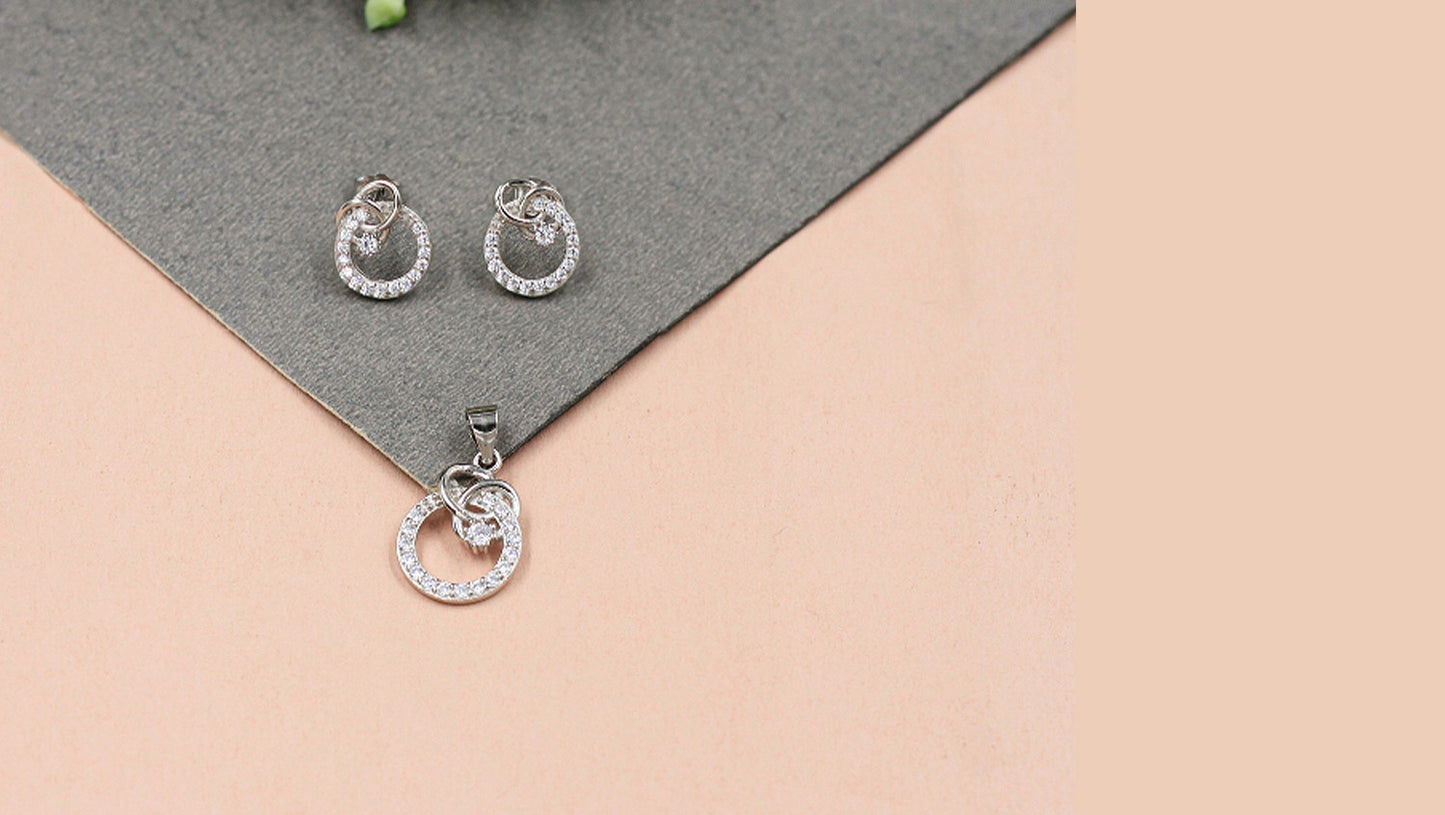 Cubic Zirconia Earring and Chain Pendant Ensemble