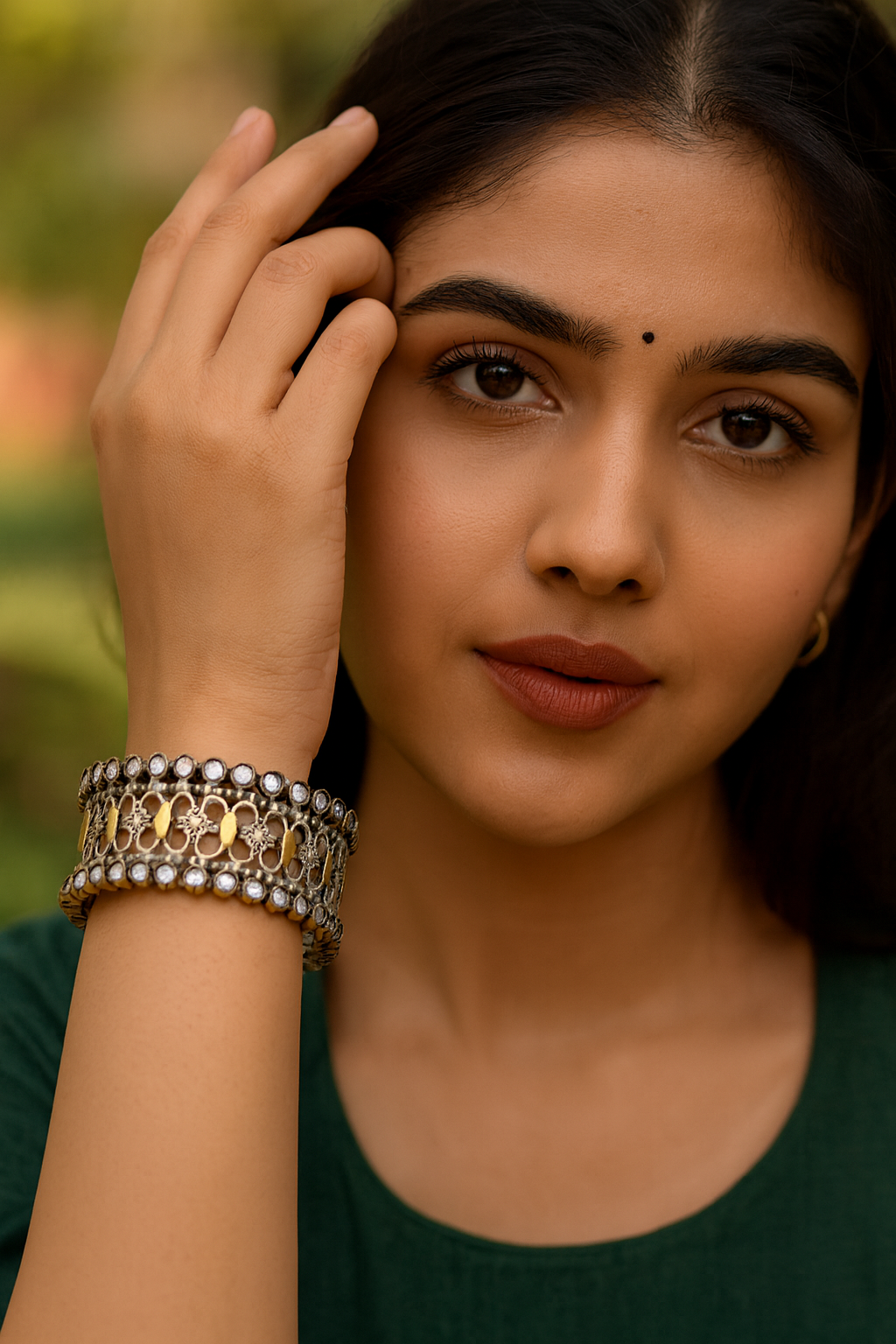 Sangeeta Boochra Designer Silver Bangle with Floral Detailing