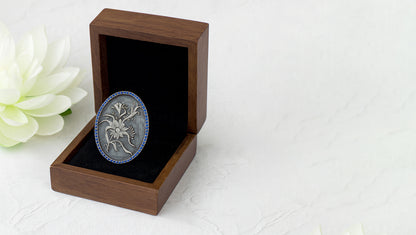 Handcrafted Oxidised Silver Heritage Floral Brooch with Blue Stone Accents | Sangeeta Boochra