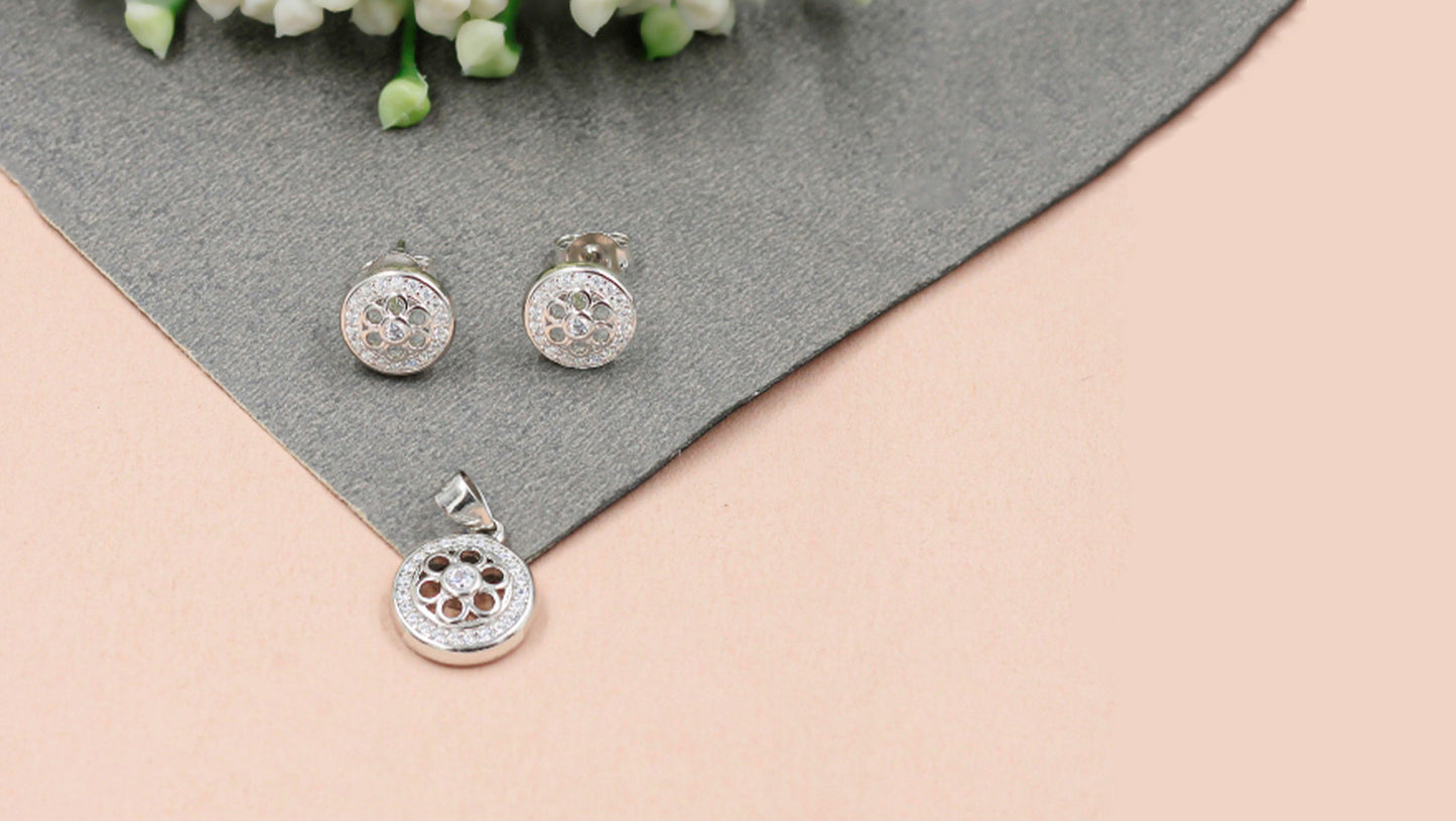 CZ Earring and Chain Pendant Twinset