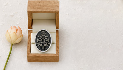 Sangeeta Boochra Heritage Floral Silver Brooch – Oxidised Finish