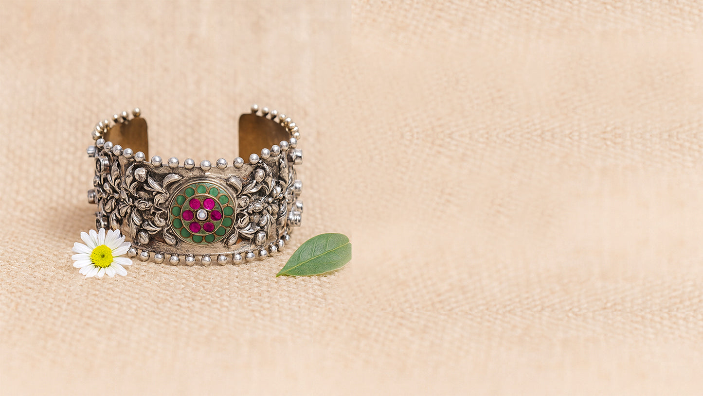 Handcrafted Tribal Silver Hand Cuff | Sangeeta Boochra