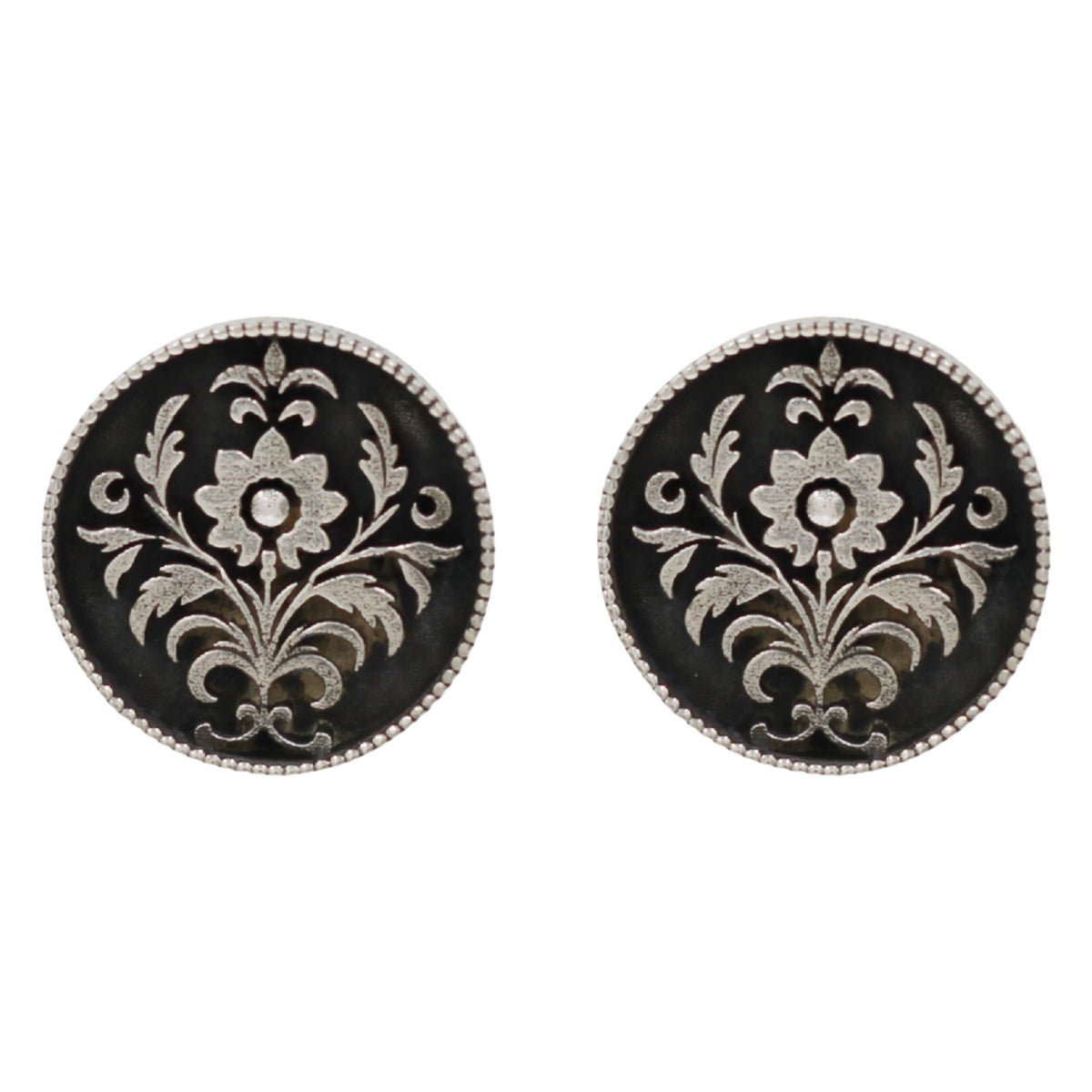 Sangeeta Boochra Handcrafted Oxidised Silver Engraved Floral Stud Earrings
