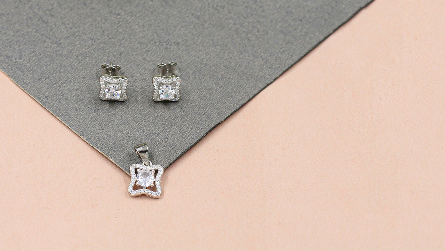 Cubic Zirconia Earrings and Pendant Pairing