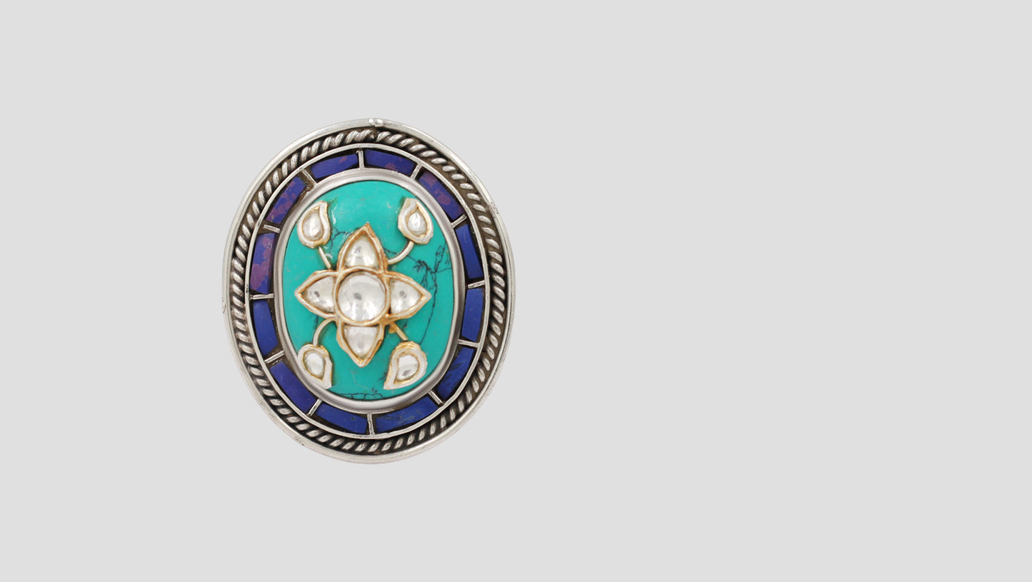 Sangeeta Boochra Turquoise & Kundan Silver Statement Ring