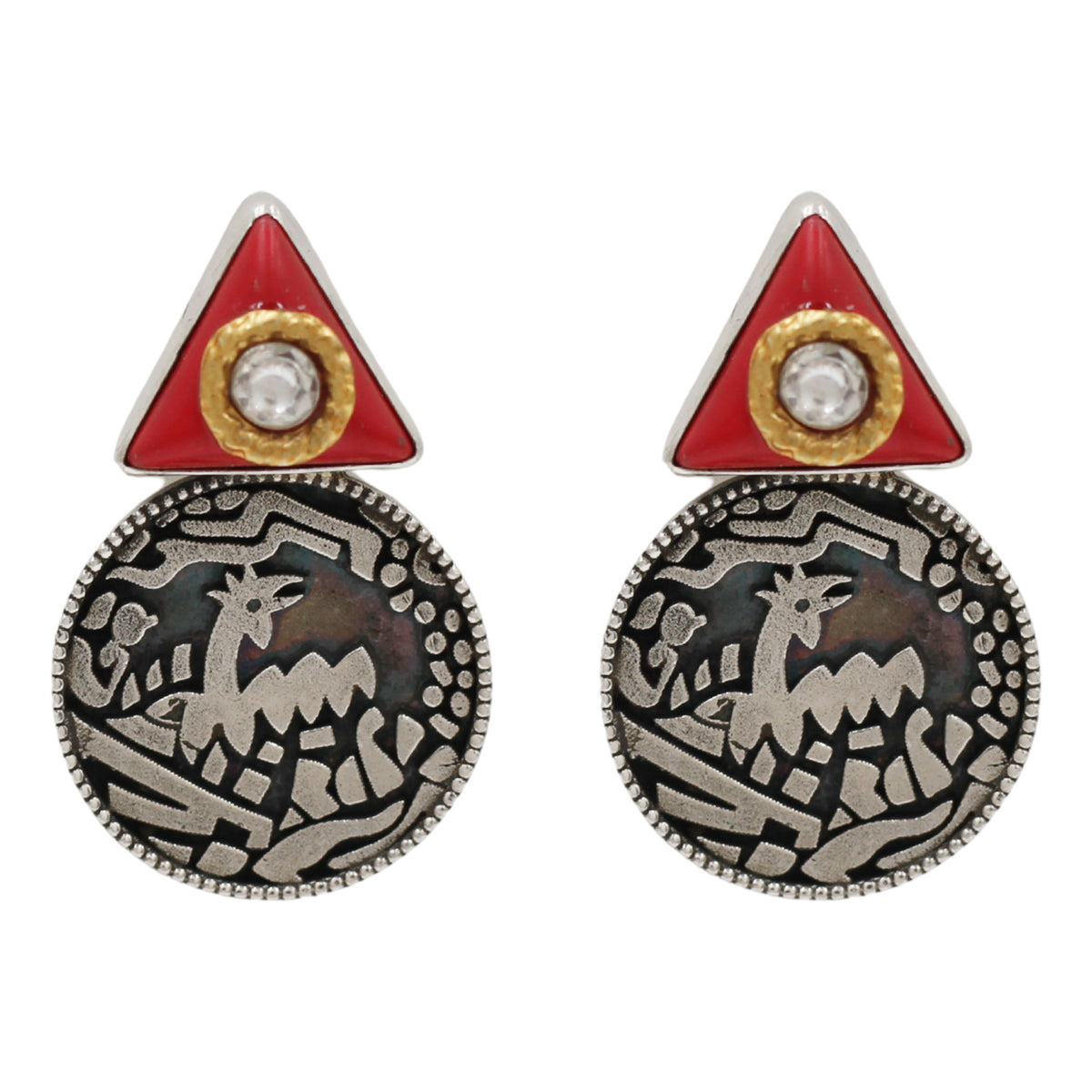 Sangeeta Boochra Handcrafted Oxidised Silver Tribal Disc Earrings