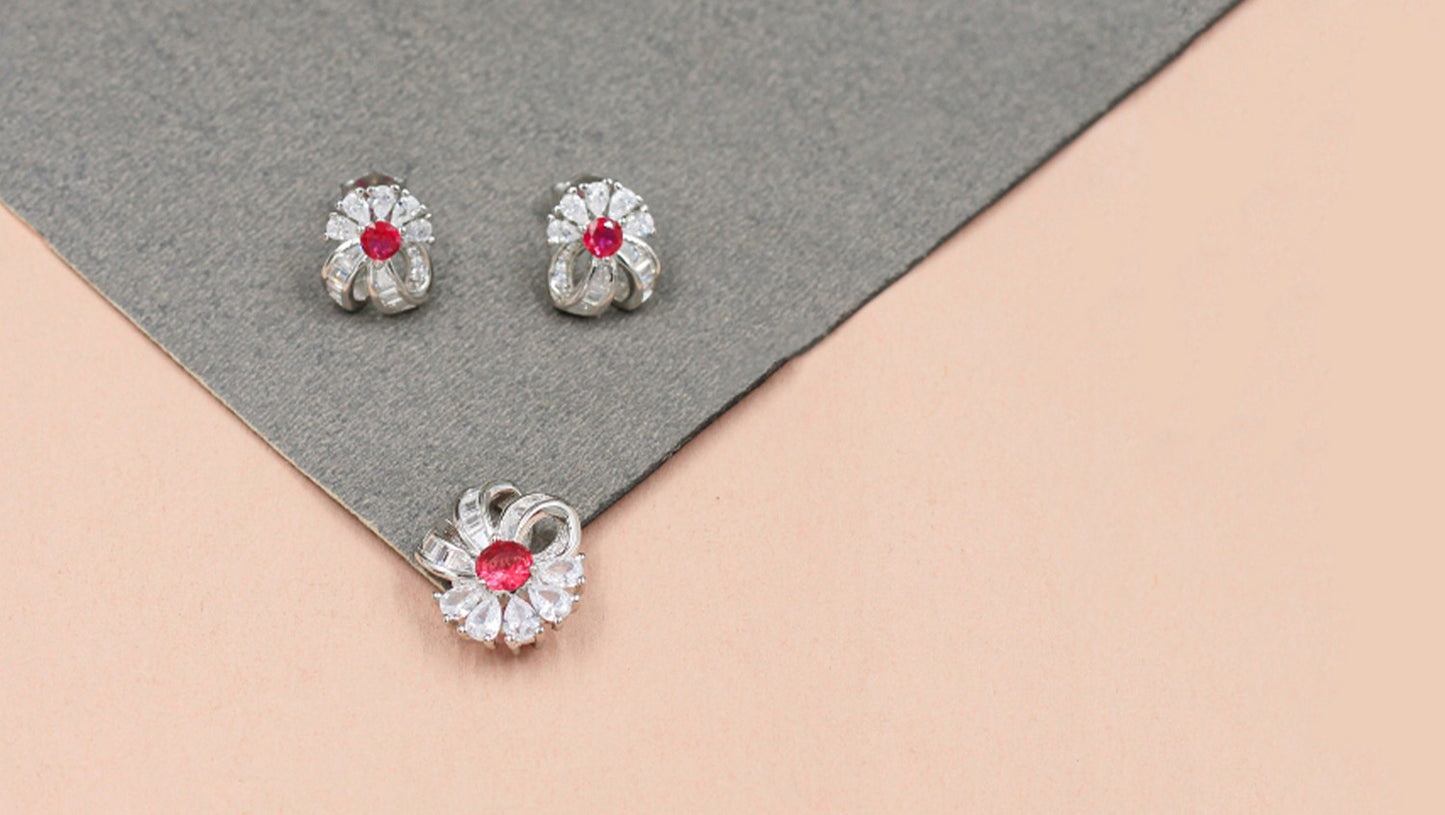 Shimmering Twilight CZ Stud Earrings with Chain Pendant