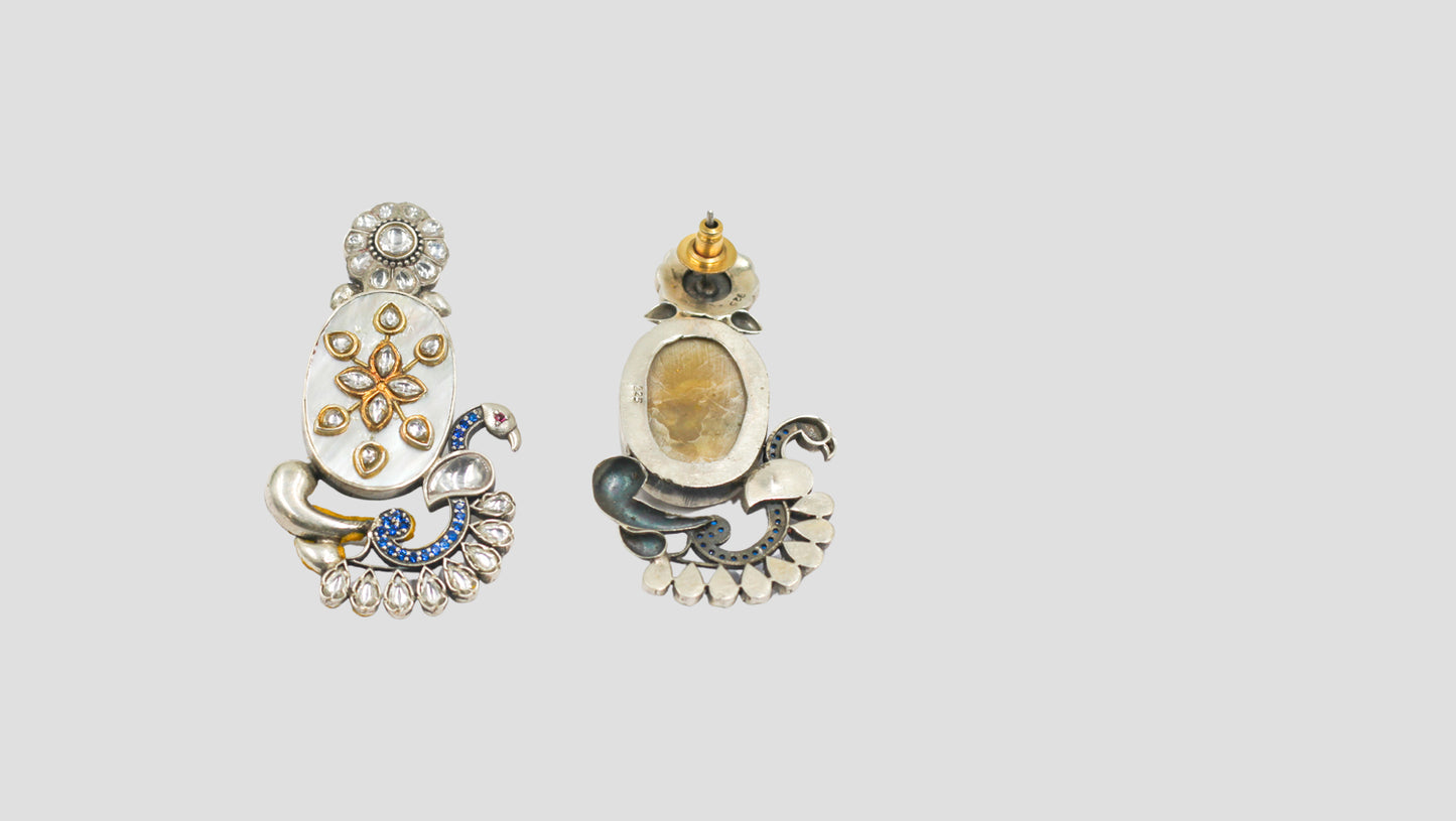 Traditional Silver Earrings with Kundan & Enamel Work