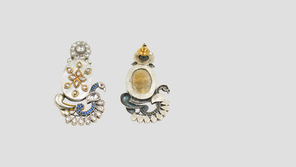 Traditional Silver Earrings with Kundan & Enamel Work