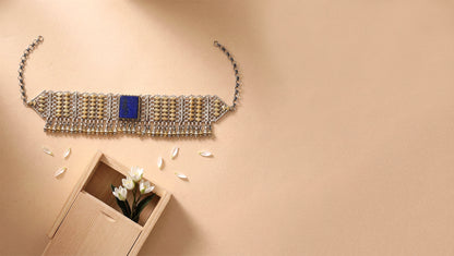 Sangeeta Boochra Contemporary Dual Tone Choker with Blue Centerpiece